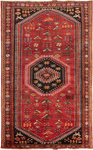 Tappeto Shiraz Persia Geometrico Rosso Nero 150x248 Cm