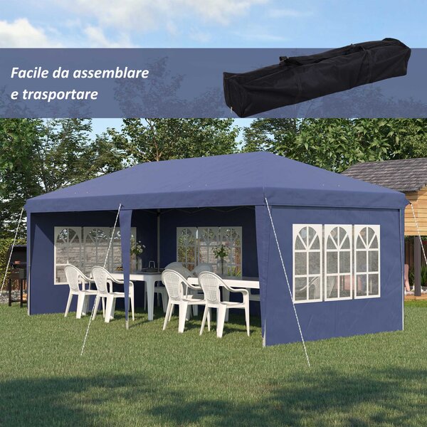 Outsunny Gazebo da Giardino 6x3 m Regolabile in Altezza con Pareti Removibili, in Acciaio e Poliestere, Blu|Aosom
