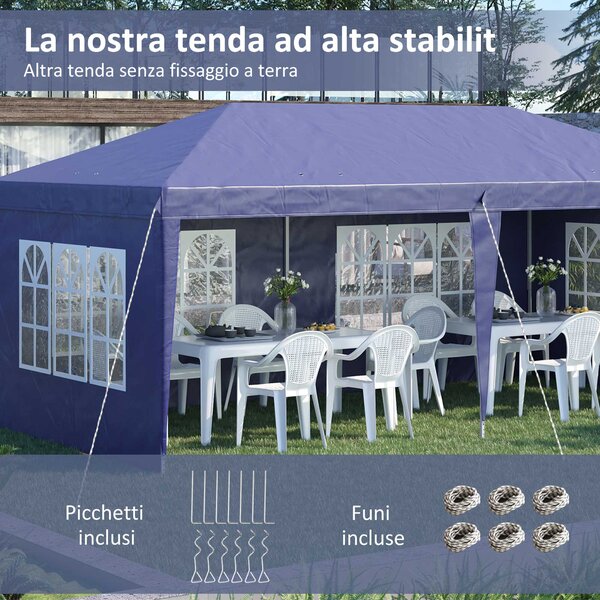 Outsunny Gazebo da Giardino 6x3 m Regolabile in Altezza con Pareti Removibili, in Acciaio e Poliestere, Blu|Aosom