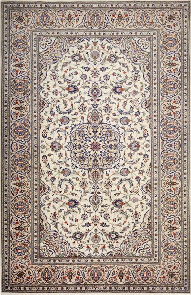 Tappeto Kashan Persia Medaglione Avorio Blu 203x315 Cm
