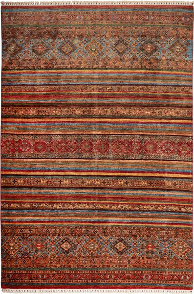 Tappeto Samarkand Pakistan Geometrico Marrone Rosso 205x302 Cm