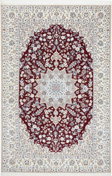 Tappeto Nain 6la Persia Medaglione Bordeaux Crema Celeste 155x235 Cm