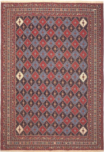 Tappeto Souzani Kilim Persia Geometrico Bordeaux Blu 201x292 Cm