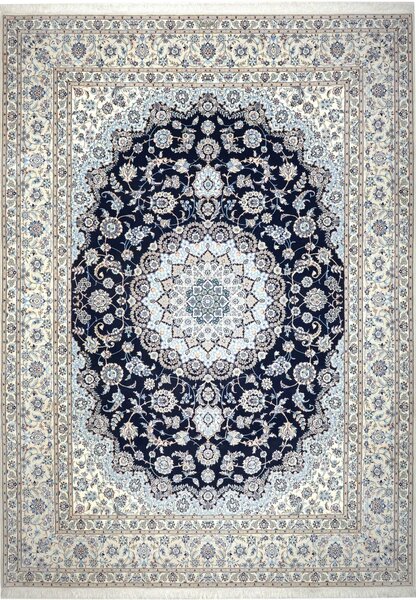 Tappeto Nain 6la Persia Medaglione Blu Scuro Crema 253x353 Cm