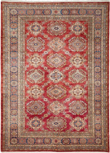 Tappeto Kazak Fine Pakistan Geometrico Rosso Blu 207x283 Cm