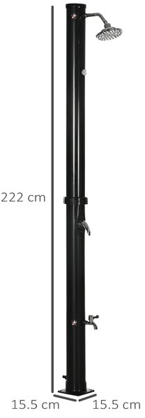 Outsunny Doccia Solare da 20L con Rubinetto Inferiore e Temperatura Regolabile, in Lega di Zinco, 15.5x15.5x222 cm, Nero