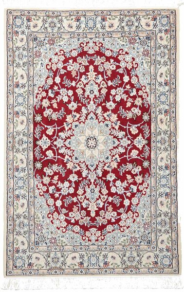 Tappeto Nain 9la Persia Medaglione Rosso Crema Azzurro 100x152 Cm