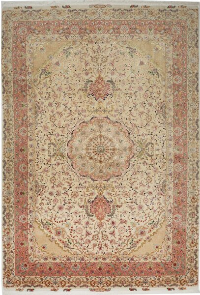 Tappeto Tabriz 70 Raj Persia Medaglione Crema Rosa 248x363 Cm