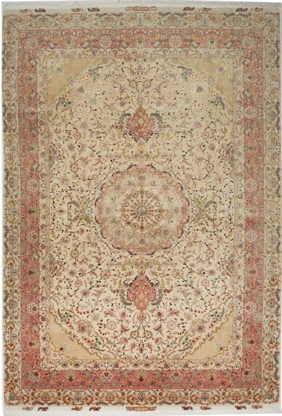 Tappeto Tabriz 70 Raj Persia Medaglione Crema Rosa 248x363 Cm