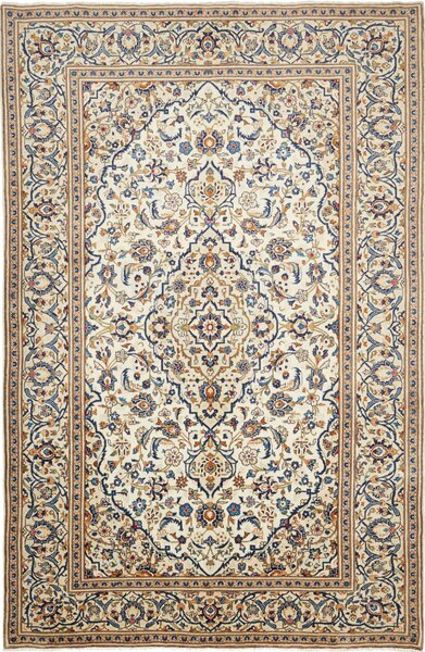 Tappeto Kashan Persia Medaglione Crema Blu 195x305 Cm