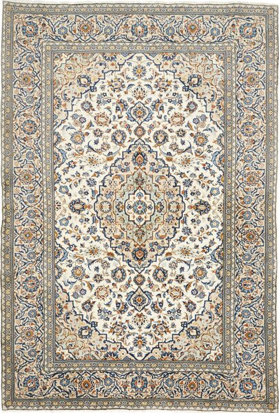 Tappeto Kashan Persia Medaglione Avorio Blu 198x290 Cm