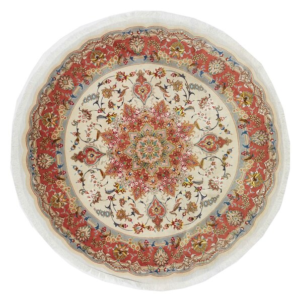 Tappeto Tabriz 50 Raj Persia Medaglione Crema Rosso 155x155 Cm
