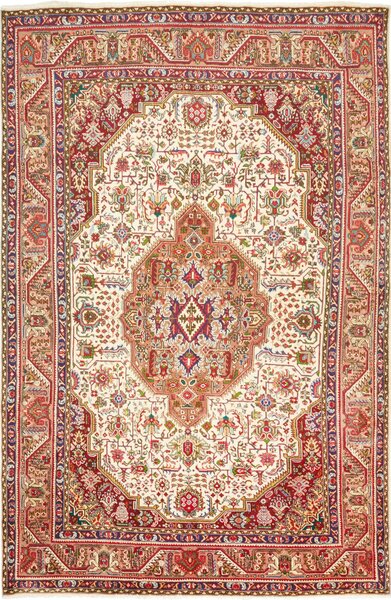 Tappeto Tabriz Persia Medaglione Avorio Rosso 198x300 Cm