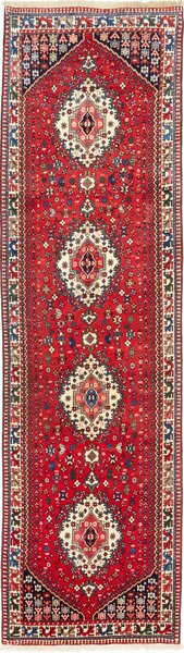 Tappeto Yalameh Persia Astratto Rosso Avorio 83x308 Cm