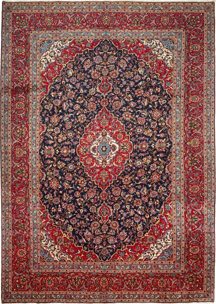 Tappeto Kashan Persia Medaglione Blu Rosso 295x418 Cm