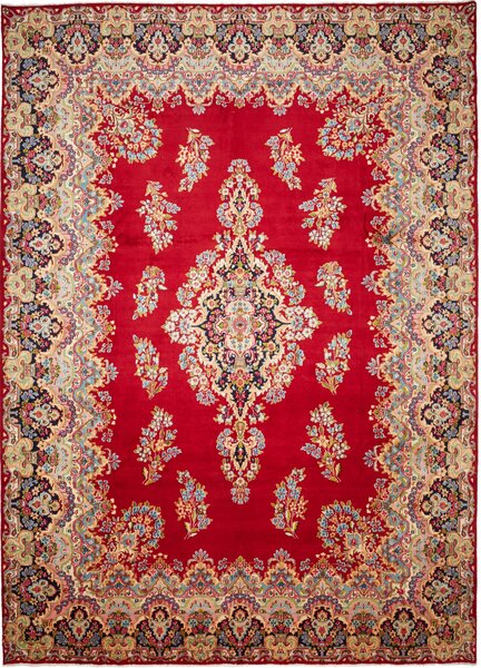 Tappeto Kerman Persia Medaglione Rosso Blu 304x421 Cm