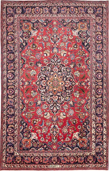 Tappeto Mashad Persia Medaglione Rosso Blu 203x322 Cm