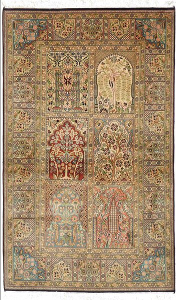 Tappeto Kashmir India Astratto Beige Verde 92x154 Cm