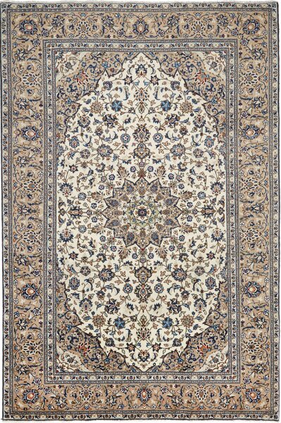 Tappeto Kashan Persia Medaglione Avorio Beige 197x300 Cm