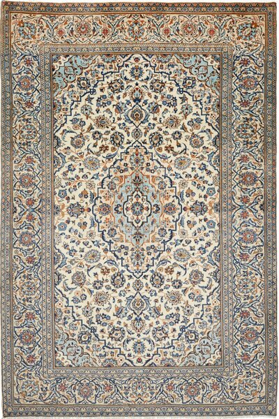 Tappeto Kashan Persia Medaglione Crema Blu 202x307 Cm