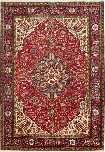 Tappeto Tabriz Persia Medaglione Rosso Blu 208x297 Cm