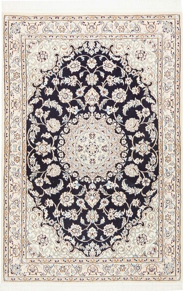 Tappeto Nain 9la Persia Medaglione Blu Notte Crema 98x150 Cm