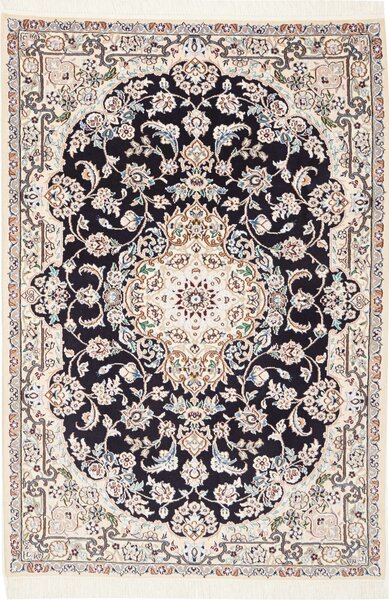 Tappeto Nain 9la Persia Medaglione Blu Notte Crema 102x154 Cm