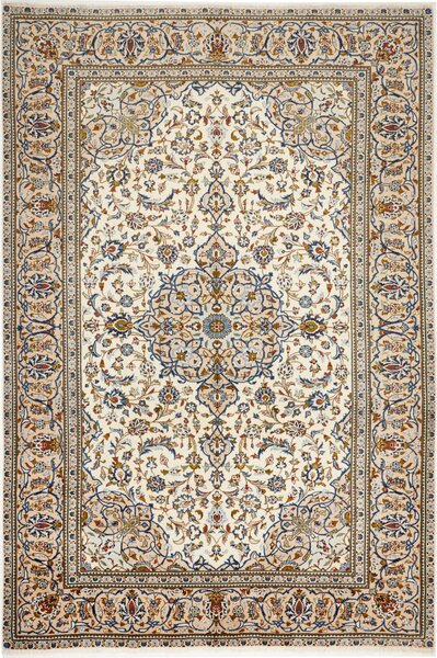 Tappeto Kashan Persia Medaglione Avorio Blu 192x285 Cm