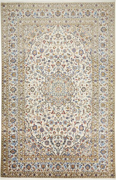 Tappeto Kashan Persia Medaglione Avorio Blu 198x303 Cm