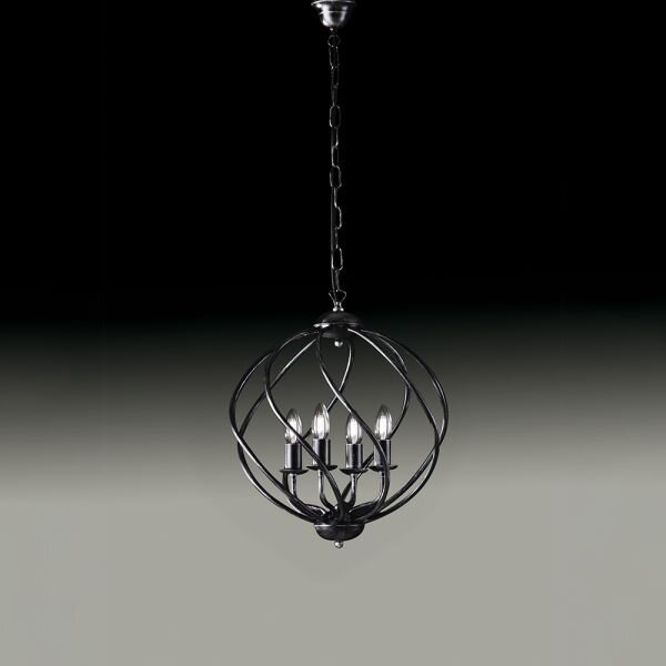 Lampadario in ferro laccato nero con decorazione argento 4 luci ne