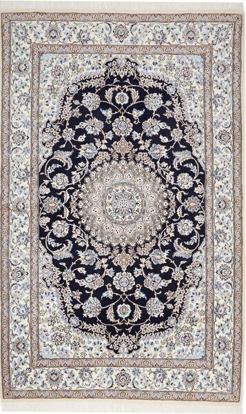 Tappeto Nain 9la Persia Medaglione Blu Scuro Avorio 160x261 Cm