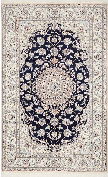 Tappeto Nain 9la Persia Medaglione Blu Notte Panna 154x244 Cm