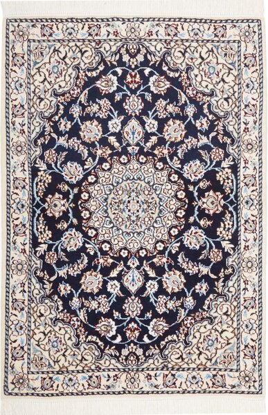 Tappeto Nain 9la Persia Medaglione Blu Notte Avorio 81x119 Cm