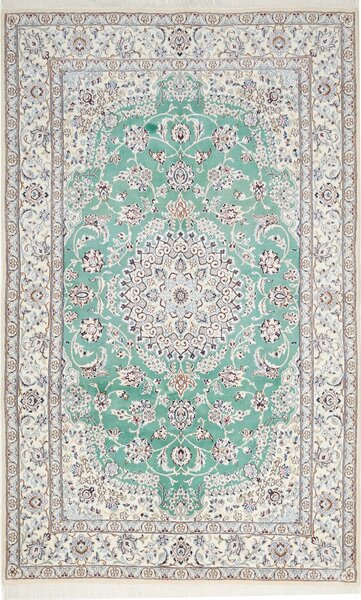Tappeto Nain 9la Persia Medaglione Verde Menta Crema 155x247 Cm
