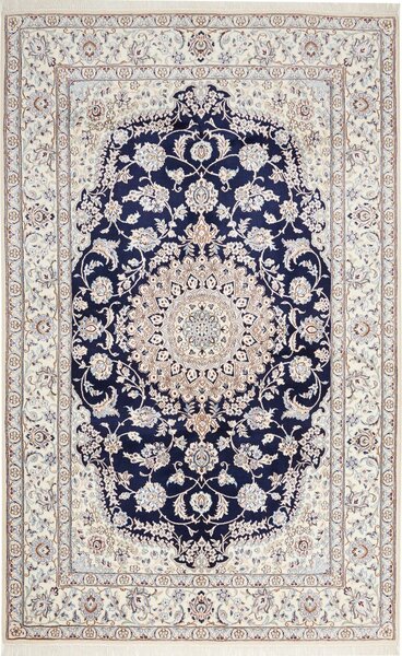 Tappeto Nain 9la Persia Medaglione Blu Avorio 156x253 Cm