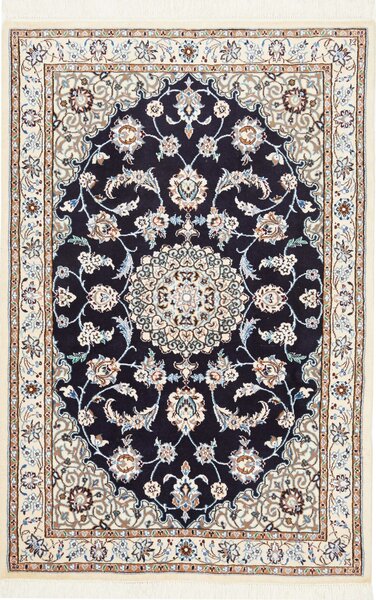 Tappeto Nain 9la Persia Medaglione Blu Scuro Crema 101x150 Cm