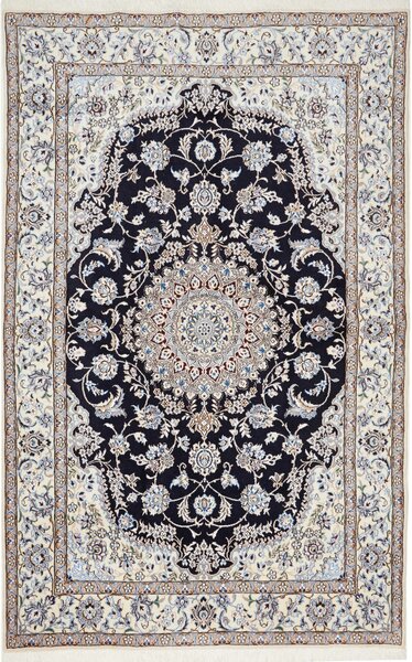 Tappeto Nain 9la Persia Medaglione Blu Notte Crema 157x248 Cm