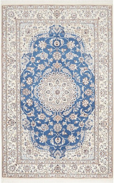 Tappeto Nain 9la Persia Medaglione Blu Zaffiro Crema 155x247 Cm