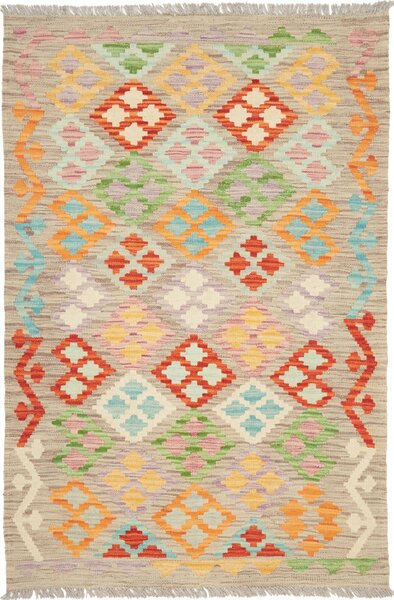 Tappeto Kilim Afghanistan Geometrico Beige Colori Vivaci 102x153 Cm