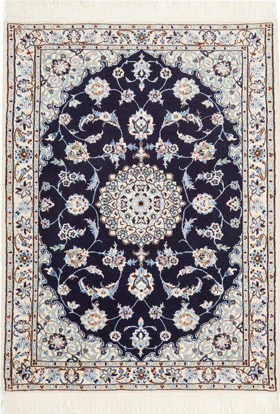 Tappeto Nain 6la Persia Medaglione Blu Notte Avorio 80x108 Cm
