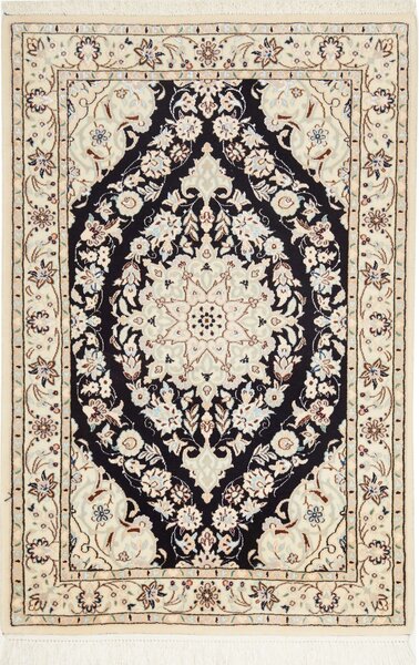 Tappeto Nain 6la Persia Medaglione Nero Avorio 72x108 Cm