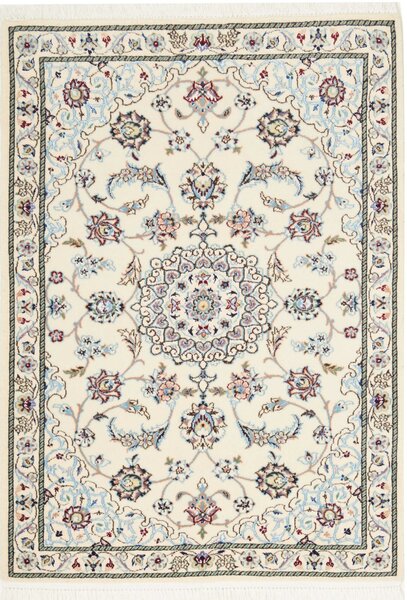 Tappeto Nain 6la Persia Medaglione Avorio Azzurro 67x93 Cm