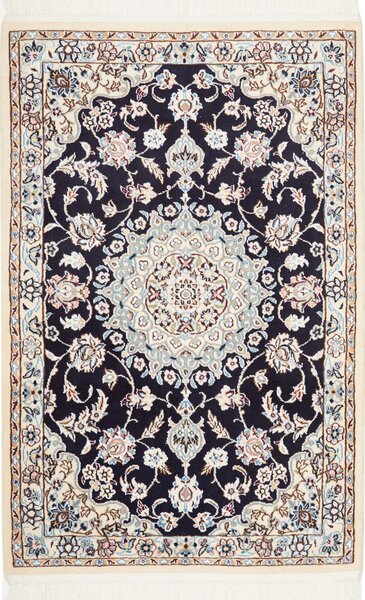 Tappeto Nain 9la Persia Medaglione Blu Scuro Avorio 78x119 Cm