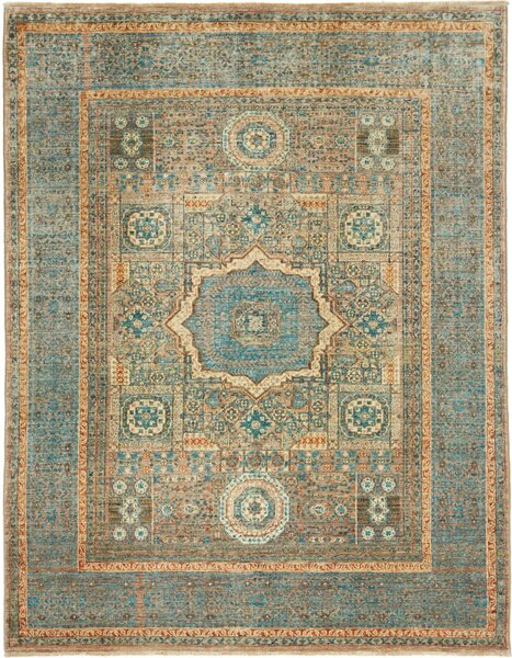 Tappeto Mamlouk Pakistan Geometrico Azzurro Beige 147x190 Cm