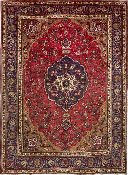 Tappeto Tabriz Persia Medaglione Rosso Blu 250x342 Cm