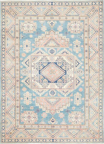 Tappeto Kazak Afghanistan Geometrico Azzurro Crema 149x208 Cm