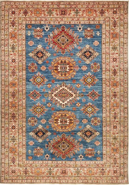 Tappeto Kazak Fine Pakistan Tribale Blu Rosso 174x248 Cm