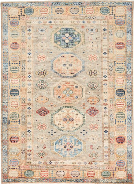 Tappeto Kazak Fine Pakistan Astratto Beige Blu 151x209 Cm