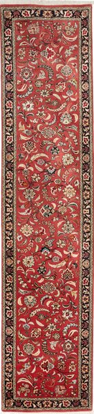 Tappeto Ghom Persia Floreale Rosso Nero 68x312 Cm