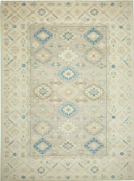 Tappeto Kazak Fine Pakistan Geometrico Beige Azzurro 269x367 Cm